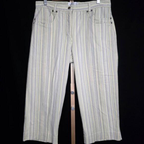 Vintage TEHAMA NANCY HALEY Striped Capri Pants 14 - Picture 1 of 13